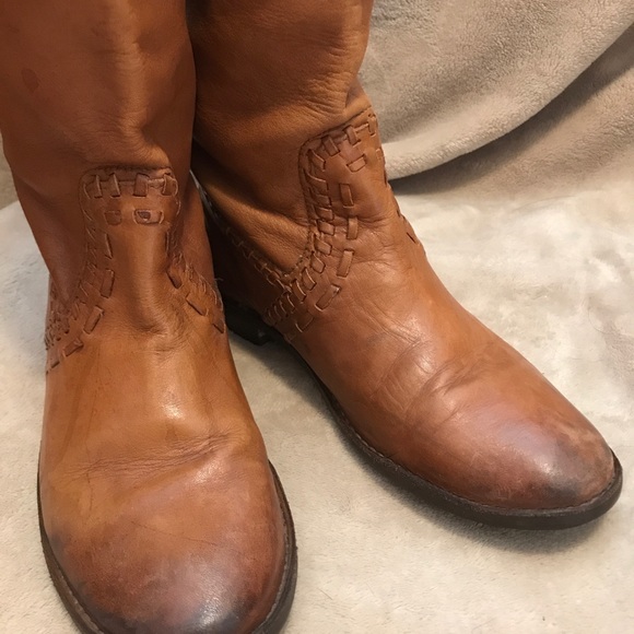 Frye Tall Trapunto Leather Boots w/ Woven Trim - Picture 5 of 9
